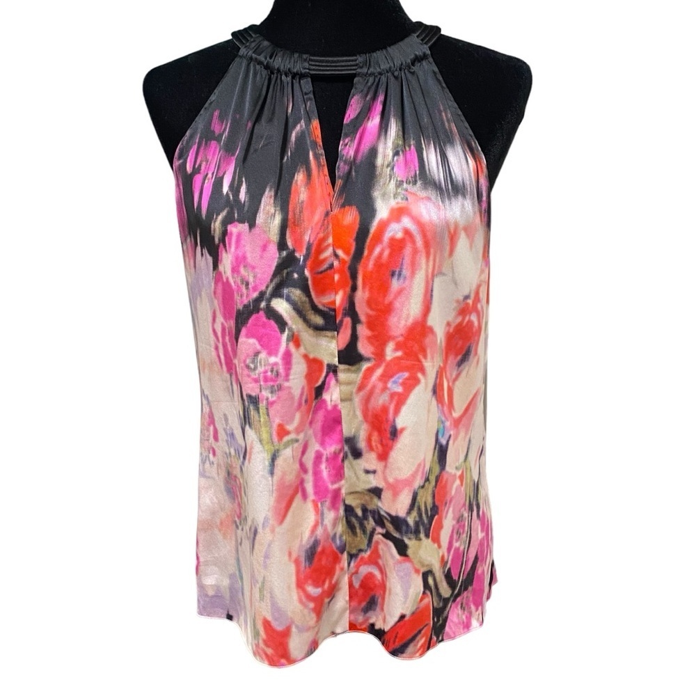 Elie Tahari Johanna Diva Red Silk Abstract Floral Y2K Boho Halter Blouse Small